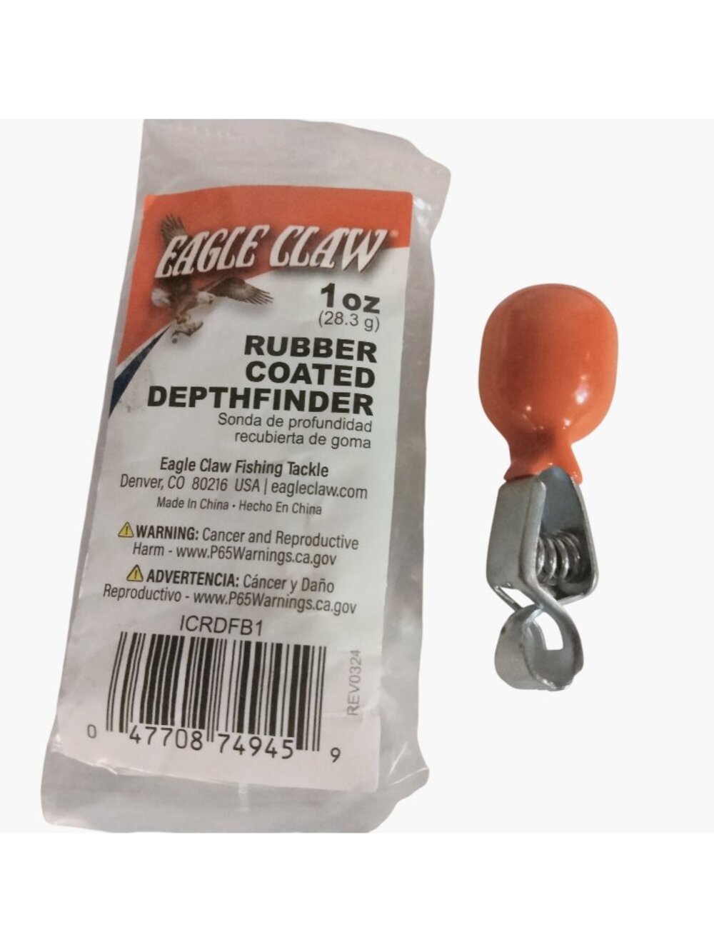 Eagle Claw 1oz Rubber Coated Depthfinder Fishing Tackle Orange Durable Design